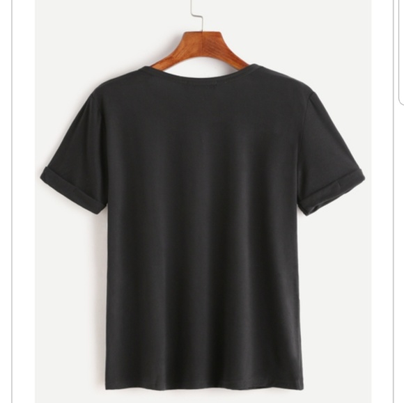 Black Rolled Sleeve Basic T-shirt - Picture 2 of 5